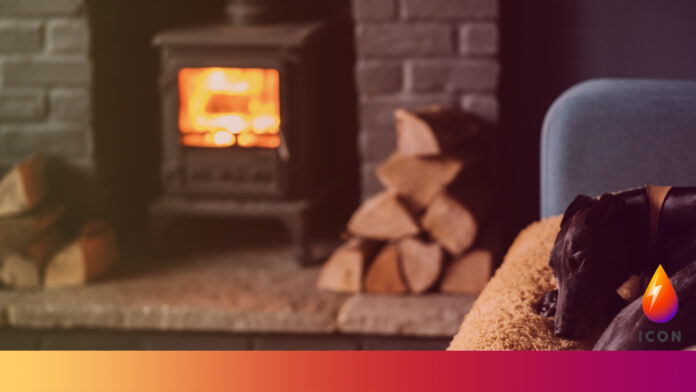 woodburner with dog